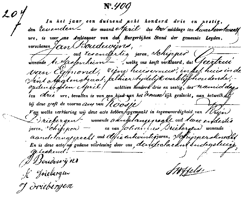 20 18630407 geb akte 409 Koosje dv J Boudewijns - G v Egmond